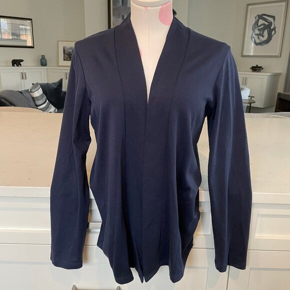 L.L. Bean Lg Sleeve Pima Cotton Open Cardigan w Pockets Raven Blue Sz M Reg - Picture 1 of 7